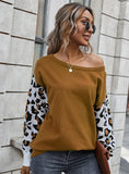 FASHION CONTRAST STITCHING LEOPARD SWEATER