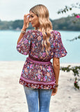 RETRO V-NECK SHORT SLEEVE PRINTED SHIRT