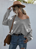 V-NECK PULLOVER STAR PATTERN SWEATER