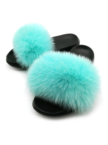 GREEN FASHION WOMEN FOX FUR REAL FUR SLIPPERS