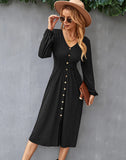 A-LINE V-NECK LONG SLEEVE DRESS