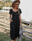 ROUND NECK SOLID COLOR BIG SWING DRESS