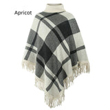 COLLAR TASSEL CAPE SHAWL PLAID LOOSE COAT