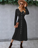WAIST STRETCH LONG SLEEVE DRESS