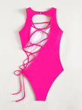 SEXY HOLLOW LACE UP ONE PIECE BIKINI