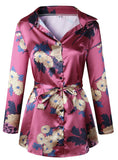 Floral Print Notched Dress Women 2018 Summer Long Sleeve Sexy Split