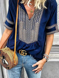 V-neck Floral Blouses&shirts Tops