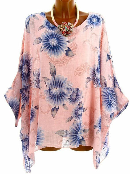 Trendy Style Floral Round Collar Blouse