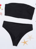 Strapless Solid Color Middle Waist Backless Bikinis Swimsuits 