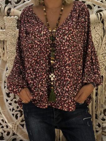 Stunning  Bow-printed V-neck Loose Blouses