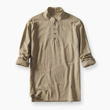 Stand Collar T-Shirts Cotton Breathable Stripe Long Sleeve Soft Classic Tops