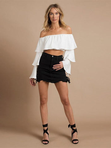 Elegant Flared Sleeve Sexy Blouses&Shirts Top