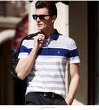 Short Sleeve Casual Business Spring Summer Polo Shirt Stripe Printing