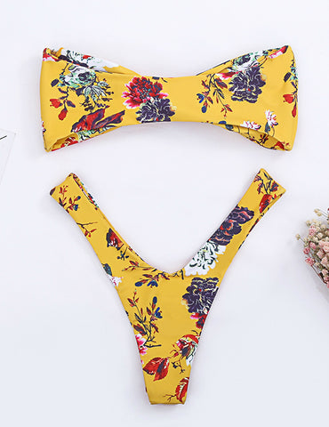 Boning Floral Bandeau Bikini Set