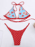 Red Vintage Straps Bikini Set