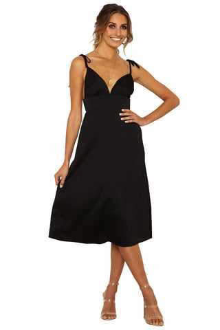 Tie Shoulder Cami Backless Knee Length Dress