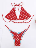 Red Vintage Straps Bikini Set