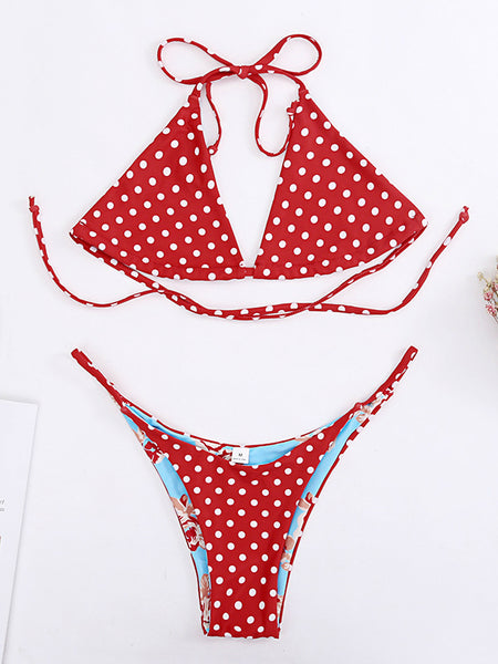 Red Vintage Straps Bikini Set