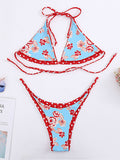 Red Vintage Straps Bikini Set