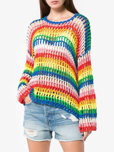 Rainbow  Knitting Loose Sweater