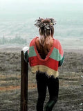 V-neck Backless Knitting Striped Rainbow Colored Sweater Tops