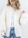 Elegant Knitting Solid Color Long Puff Sleeves Sweater