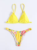 Yellow Floral Print Bandeau Bikini Set