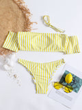 Off Shoulder Striped Short Sleeve Bikini Set