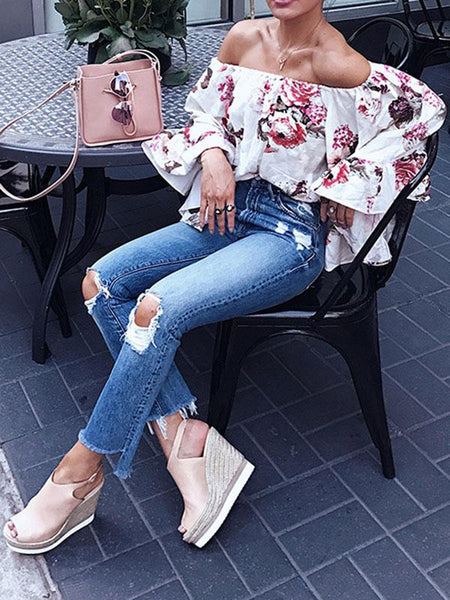 Elegance Floral Flared Sleeves Loose Blouses&shirts Tops
