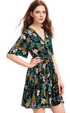 Button Up Split Floral Print Flowy Party Dress