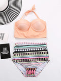 Vintage Halter String Backless Push Up Printed Bikinis Swimsuits 