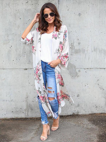 Attractive Chiffon Fashion Floral Printed Cover-up Outwear
