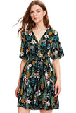 Button Up Split Floral Print Flowy Party Dress