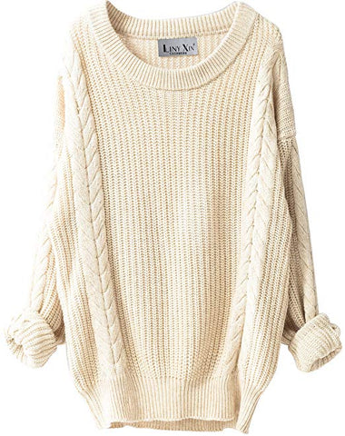 Women's Cashmere Oversized Loose Knitted Crew  Long Sweater Dresses Tops