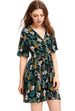 Button Up Split Floral Print Flowy Party Dress