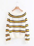Advanced Striped Puff Sleeve Sweater Tops
