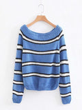 Advanced Striped Puff Sleeve Sweater Tops