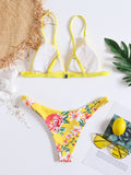 Yellow Floral Print Bandeau Bikini Set