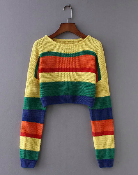 Cute Colorblock Crop Sweater