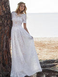 Lace Classical Solid Color White Hollow Maxi Dress