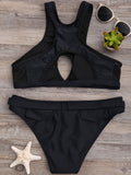 Black High Leg Halter Bikini Set
