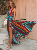Unique Sexy Striped Sleeveless Split-side Maxi Dress