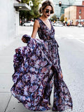 Bohemia Sleeveless V-neck Belted Maxi Dress