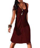 Women's Casual Summer Tank Sleeveless Knee Length Pleated Sun Dresses