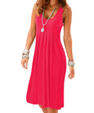 Women's Casual Summer Tank Sleeveless Knee Length Pleated Sun Dresses