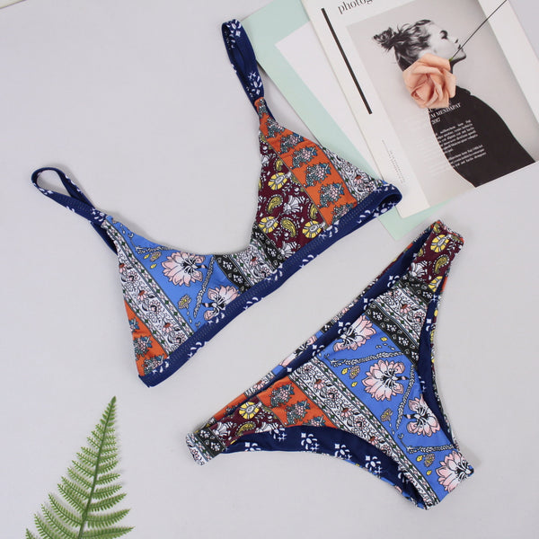 Trendy Patchwork Print Bralette Scoop Bikini Set – Ncocon
