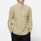 Stripe Solid Color Long Sleeve Casual Stand Collar T-Shirt for Men