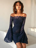 Lace Long Sleeves Bodycon Off-the-shoulder Midi Dress