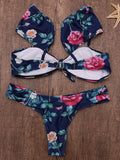 Padded Front String Double-strap Printed Bikini Sets Swimwear Swimsuit
