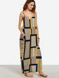 Sexy Summer Yellow Plaid Spaghetti Straps V Neck Maxi Dress